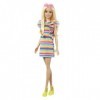 Barbie Poupée Fashionistas, Blonde Avec Bretelles Et Robe Arc-En-Ciel, Appareil Dentaire, Vêtements Et Accessoires, Jouet Enf