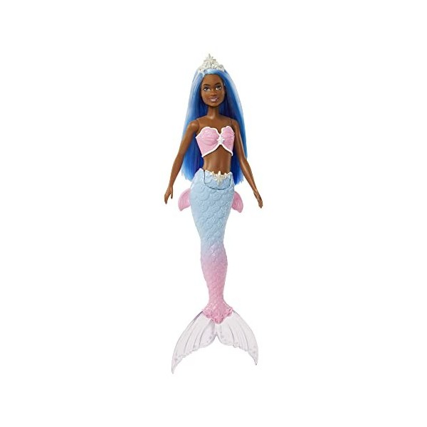 Barbie Poupée Sirène Dreamtopia Cheveux Bleus , avec Queue de Sirène à Dégradé Rose et Bleu et Diadème, Jouet Enfant, Dès 3 