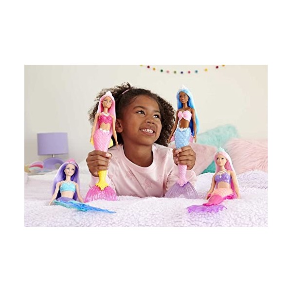 Barbie Poupée Sirène Dreamtopia Cheveux Bleus , avec Queue de Sirène à Dégradé Rose et Bleu et Diadème, Jouet Enfant, Dès 3 