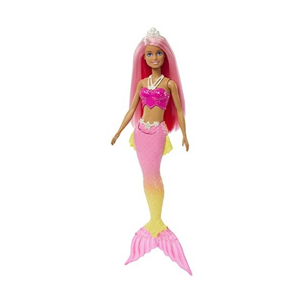 Barbie Poupée Sirène Dreamtopia Cheveux Bleus , avec Queue de Sirène à Dégradé Rose et Bleu et Diadème, Jouet Enfant, Dès 3 