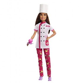 Barbie Métiers Poupée Cheffe Pâtissière Et Accessoires En Tenue Complète Avec Blouse, Toque De Chef Toque Et Part De Gâteau, 