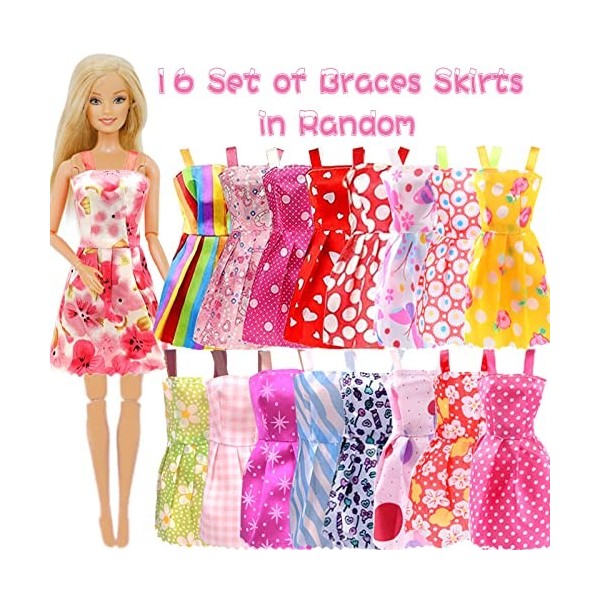 Lot de 96 vêtements de poupée et Accessoires Compatible avec poupée Barbie 16 Robes 10 Sacs à Main 20 Paires de Chaussures 30