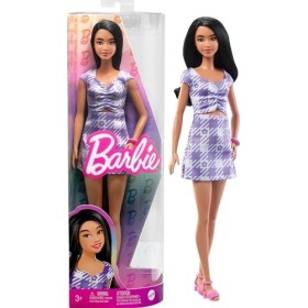 Barbie Fashionistas, Cheveux Noirs Ondulés Et Longs, Robe À Découpes Vichy, Vêtements Et Accessoires, Jouet Enfant, Dès 3 Ans