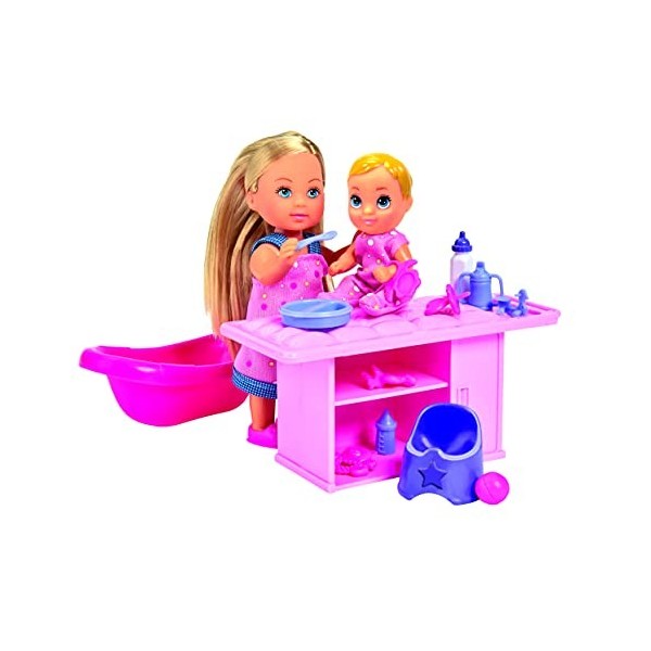 Simba 105733360 Evi Love Babysitter/avec Joli bébé/avec Table à Langer/Nombreux Accessoires/Mannequin / 12 cm pour Les Enfant