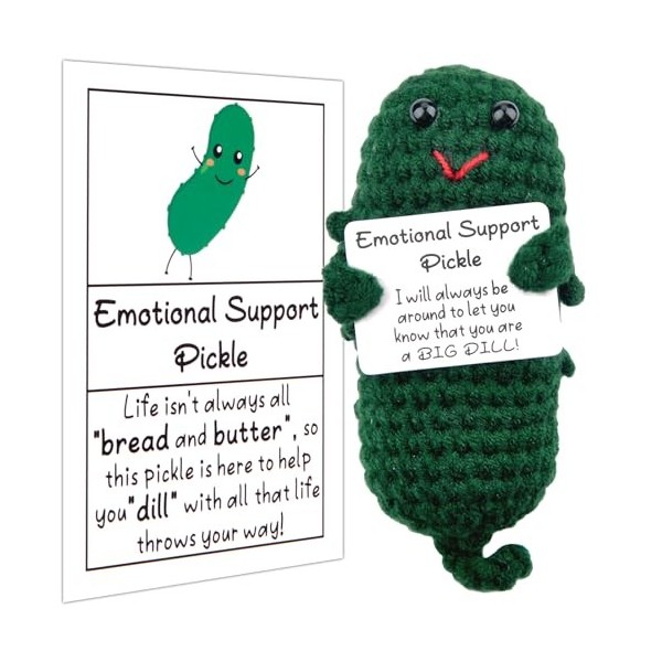 Emotional Support Pickle, Mini PoupéE de Cornichon TricotéE avec Carte Positive, Cadeaux de Bonne Chance, Cadeaux Amusants, C