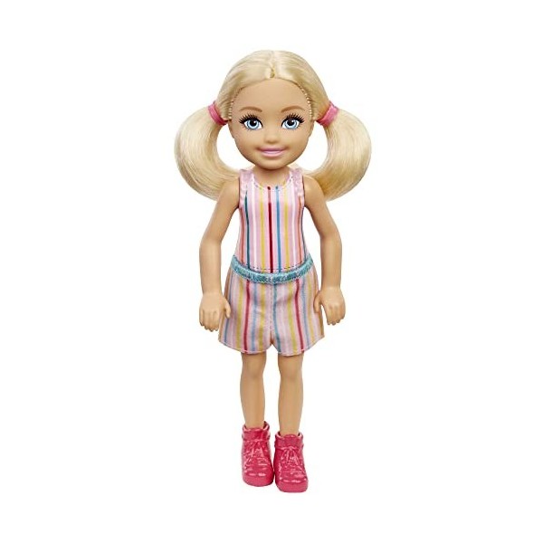 Mattel - Barbie Chelsea Friend Doll, Wearing Striped Shirt and Shorts and Pink Boots