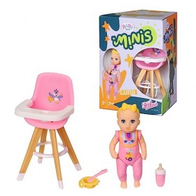 BABY born Minis Set avec chaise haute & Luna 906125 - Poupée de 6,5 cm avec accessoires exclusifs et 1 corps mobile pour un j