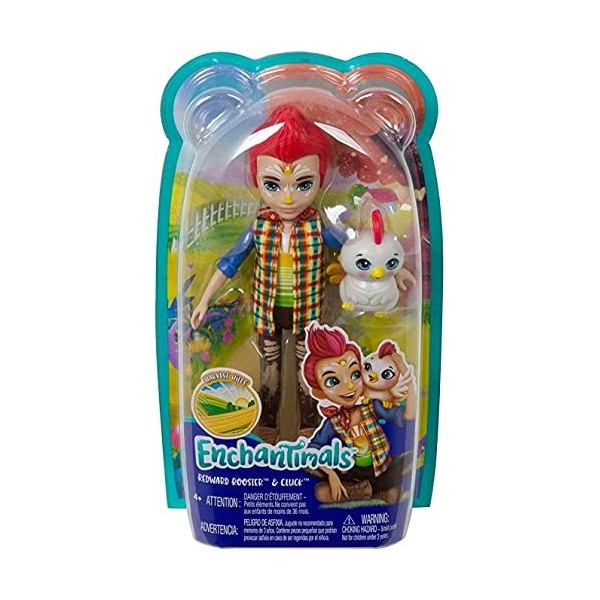 Coffret enchantimals Poupee redward Rooster + Cluck Le Coq - Figurine 15cm avec Animal - Mini-Poupee