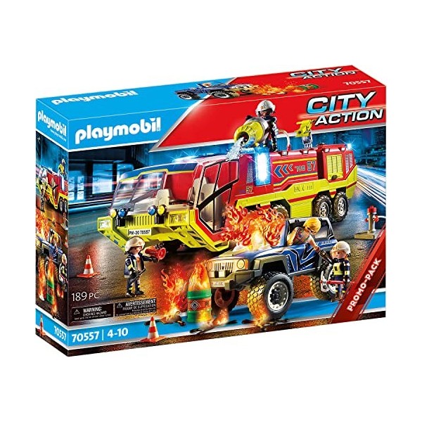 Playmobil Camion de Pompiers et véhicule enflammé