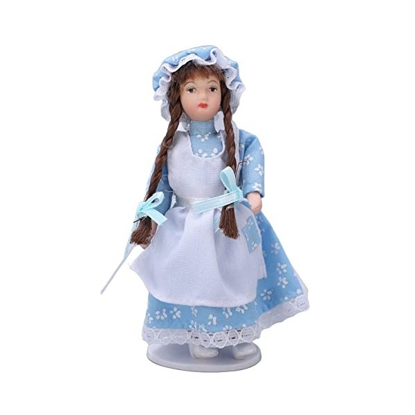 1:12 Maison De Poupée en Céramique Figurines De Fille Articulations Pliables Poupée Fille en Bleu avec Capuche Et Tresses pou