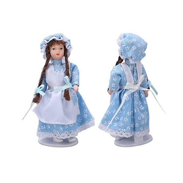 1:12 Maison De Poupée en Céramique Figurines De Fille Articulations Pliables Poupée Fille en Bleu avec Capuche Et Tresses pou