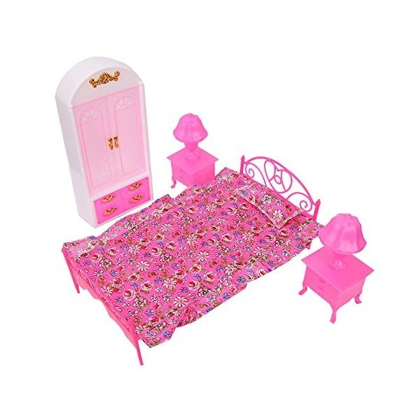 Accessoires pour Maison de Poupée, Meubles de Chambre à Coucher, Mini Lit, Lampe de Bureau, Garde-Robe, Jouet, 4 Pièces