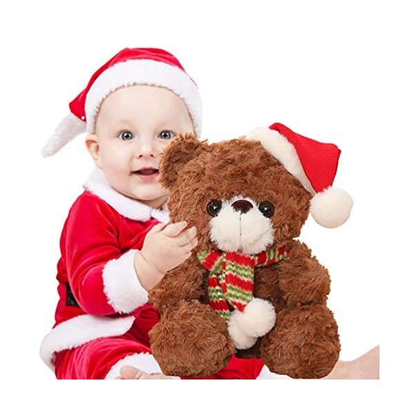 Qepakui Poupée Ours en Peluche de Noël,Poupée en Peluche Mignonne dours en Peluche avec des vêtements de Père Noël - Cadeau 