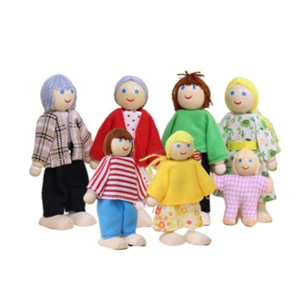 Hemore Personnes de Maison de poupées, 7pcs / Set en Bois de poupées en Bois Figurines, poupées familiales Dollhouse, Figures