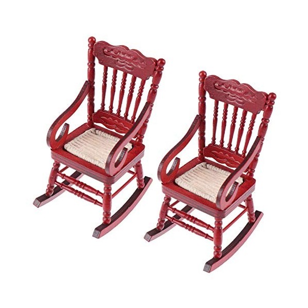 BHUJIA 2 PièCes 1:12 JouetMeubles Miniatures Chaises à Bascule en Bois Accessoires de Jouetpour DéCoration de de PoupéE, Roug