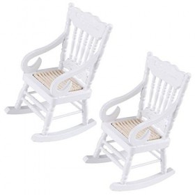 BYCUFF 2 PièCes 1:12 JouetMeubles Miniatures Chaises à Bascule en Bois Accessoires de Jouetpour DéCoration de Maison de Poupé