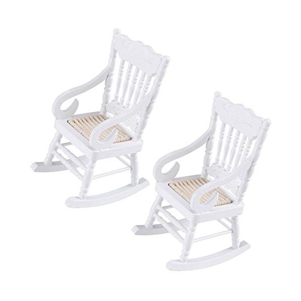 BYCUFF 2 PièCes 1:12 JouetMeubles Miniatures Chaises à Bascule en Bois Accessoires de Jouetpour DéCoration de Maison de Poupé