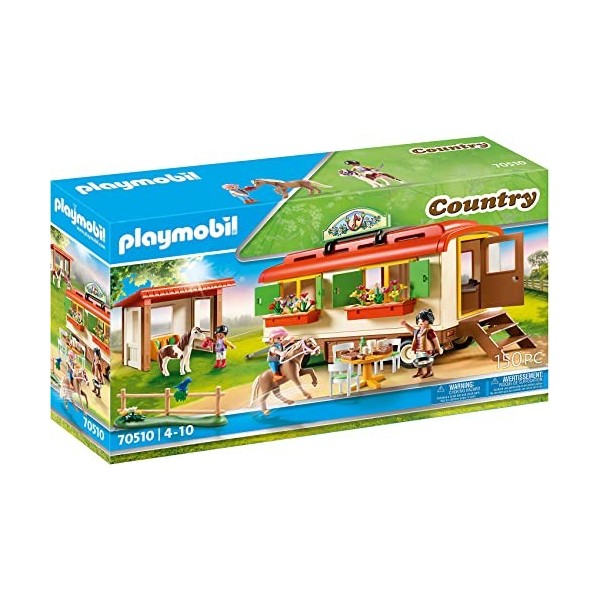 Playmobil 70510 Box de poneys et roulotte- Country- Le Poney Club- Cavalier roulotte