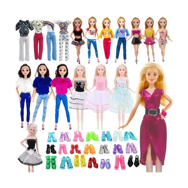 Lot de 28 vêtements Barbie pour poupées et accessoires Barbie, y compris 1 robe style réglé , 1 jupe tendance, 4 pantalons h