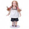 Natudeco 1/12 Échelle Porcelaine Fille Figure Miniature Dollhouse Poupée Accessoires Blond Blanc T Shirt Shorts Fille pour Do