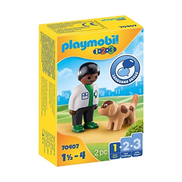 Playmobil 1.2.3 70407 Vétérinaire avec Chien 1.2.3 1.2.3-18-36 Mois Ses Premiers
