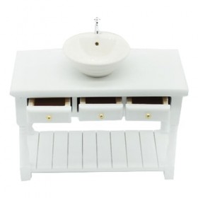 Meubles de maison de poupées 1:12 Dollhouse Wood Wash Basin Round maison de salle de bain Poll House With Washing Table Minia