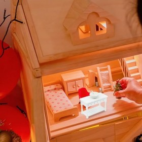 Meubles de maison de poupées 1:12 Dollhouse Wood Wash Basin Round maison de salle de bain Poll House With Washing Table Minia