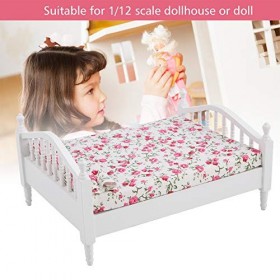 CDQL Lit Double de Maison de Poupée, Accessoires de Maison de Poupée, Mini Meubles à Motif Floral, Lit Double pour Poupée à L