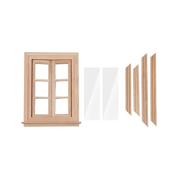 Huhebne 1:12 Maison de Poupées Miniature Double en Bois Cadre 6 Pain et Plaque de Verre Poupée DIY Double Accessoires de Déco