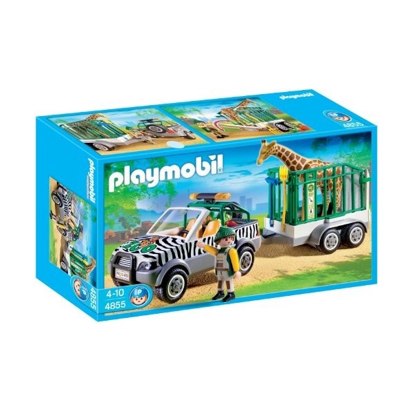 Playmobil - 4855 - Jeu de construction - Véhicule de zoo avec remorque