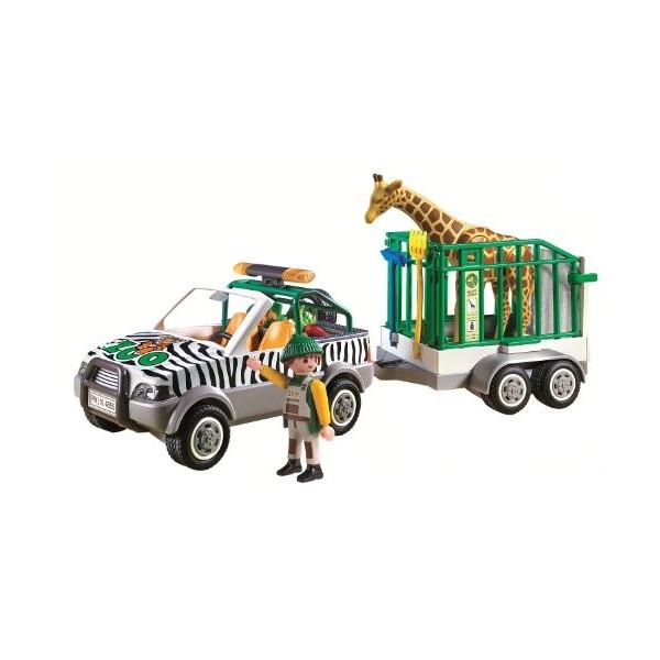 Playmobil - 4855 - Jeu de construction - Véhicule de zoo avec remorque