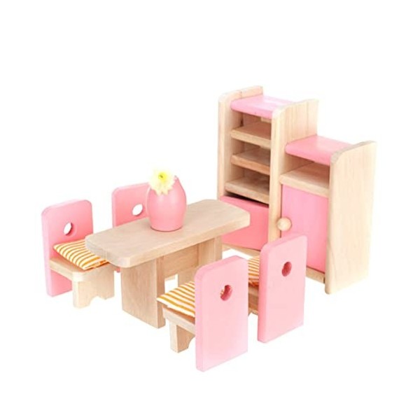 Modèle de salle à manger miniature, salle à manger poupée salle à manger ensemble de meubles en bois table de chaise de chais