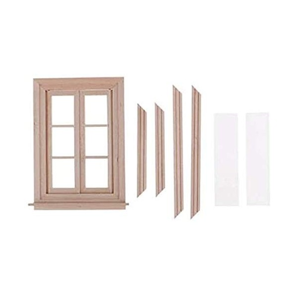 Jilibaba Maison de poupée miniature double fenêtre en bois 6 panneaux et plaque en verre Maison de poupée DIY Accessoires pou