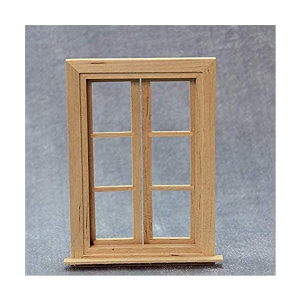 Jilibaba Maison de poupée miniature double fenêtre en bois 6 panneaux et plaque en verre Maison de poupée DIY Accessoires pou