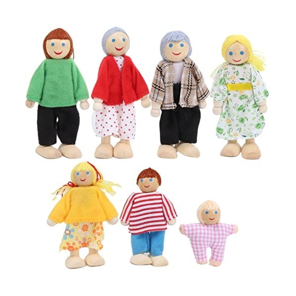 Zixyqol Ensemble De Poupées Familiales Mignonnes, Marionnettes Miniatures, Jouets éducatifs en Bois pour Personnes De 1 à 7 A