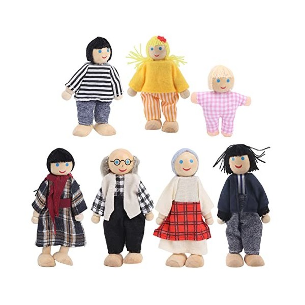 Zixyqol Ensemble De Poupées Familiales Mignonnes, Marionnettes Miniatures, Jouets éducatifs en Bois pour Personnes De 1 à 7 A