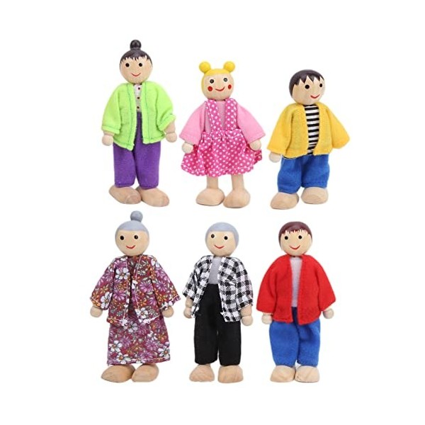 Zixyqol Ensemble De Poupées Familiales Mignonnes, Marionnettes Miniatures, Jouets éducatifs en Bois pour Personnes De 1 à 7 A