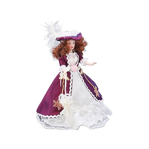 TOUISEDGI Poupée Victoria en Porcelaine, Miniature Porcelaine Personnes Style Victorien Violet Foncé Jupe Chapeau Femme Poupé