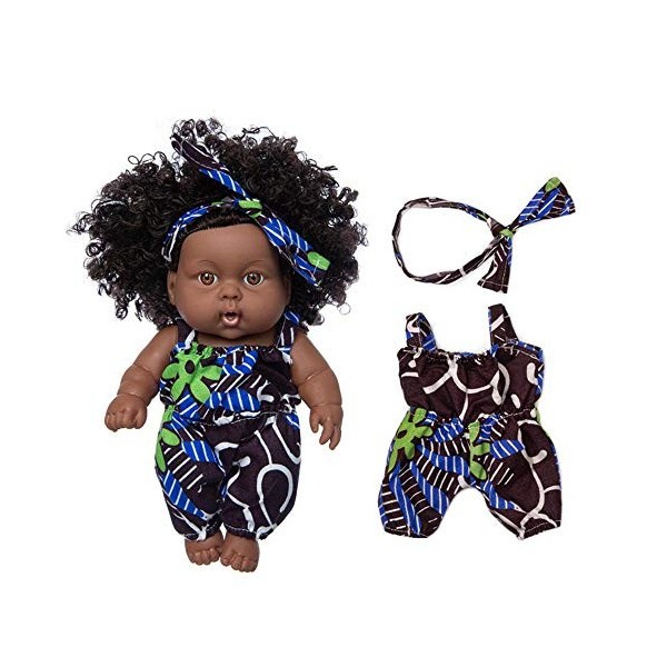 Uteruik Poupée noire de 20,3 cm - Bébé africain américain avec combinaison et bandeau - Cadeau danniversaire pour enfants 