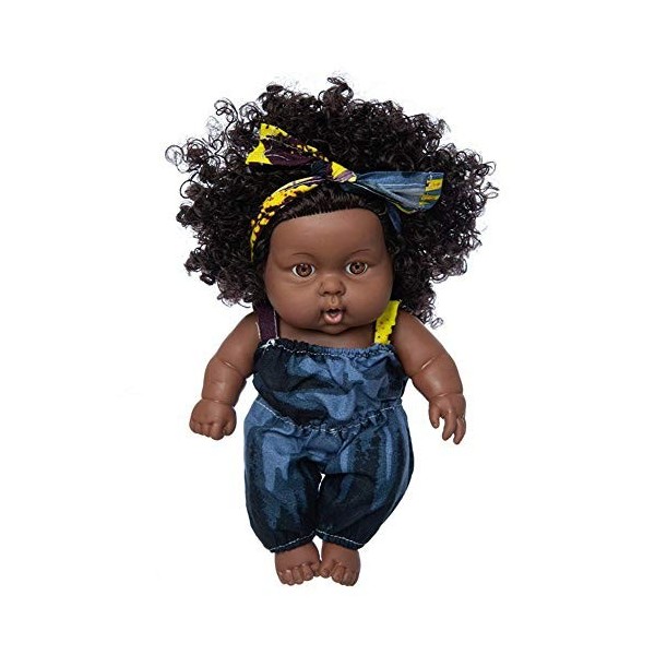 Uteruik Poupée noire de 20,3 cm - Poupée de bébé africain américaine avec combinaison et bandeau - Cadeau danniversaire pour