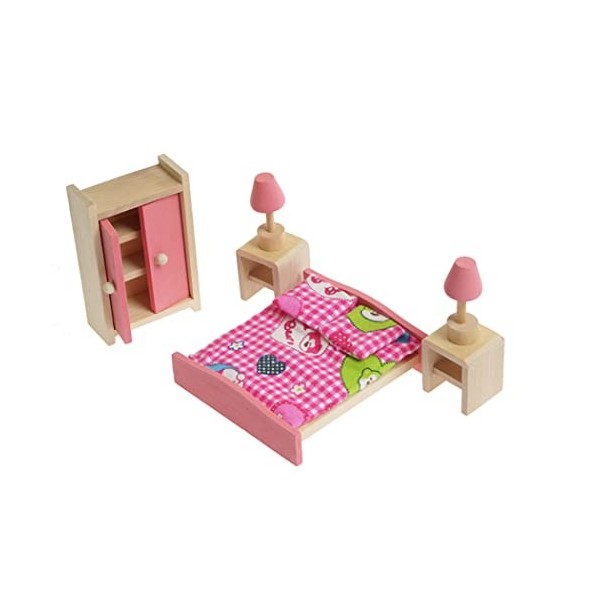 Weduspaty Ensemble de Meubles de Maison de poupée pour Enfants Jouet en Bois 1:12 Échelle Miniature Chambre à Coucher lit lit