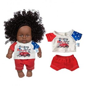 Uteruik Poupée noire de 20,3 cm avec t-shirt et pantalon, cadeau danniversaire pour enfants A 