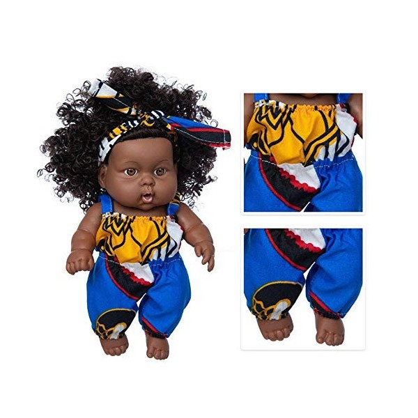 Uteruik Poupée noire de 20,3 cm - Bébé africain américain avec combinaison et bandeau - Cadeau danniversaire pour enfants 