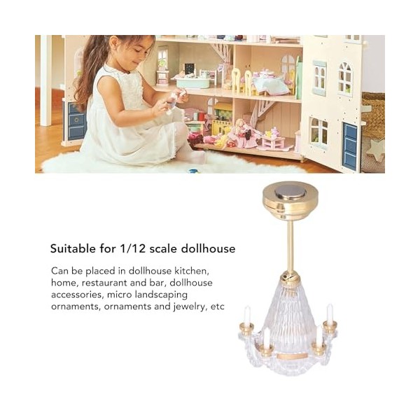 Alomejor Lampe Chandelier pour Maison de Poupée, échelle 1:12, Lumière Miniature Vintage avec LED Scènes Vives, Accessoires p