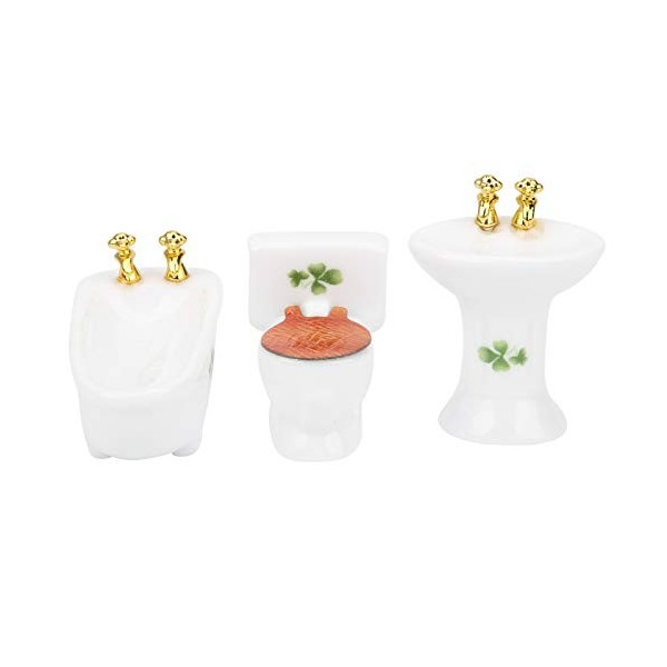 Alomejor Ensemble de Salle de Bain Miniature pour Maison de Poupée, avec Baignoire, Toilettes et évier en Céramique, pour Une