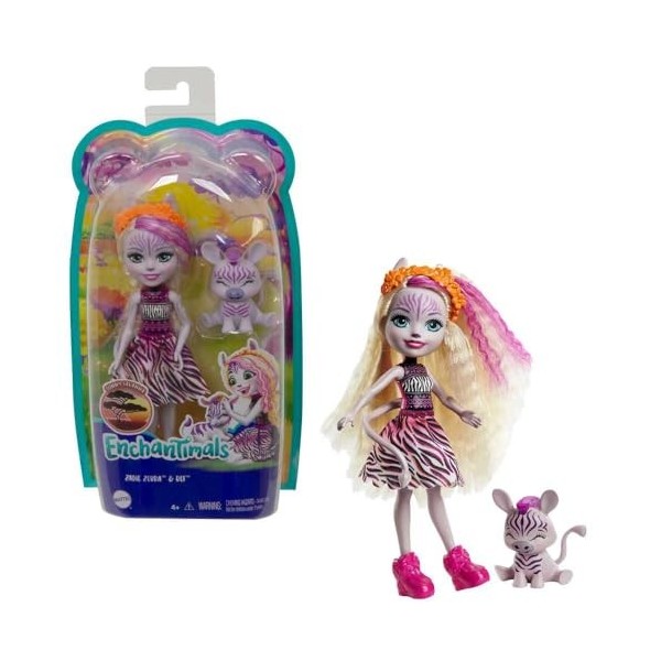 ENCHANTIMALS Enchantimals - poupée Balade Zèbre et sa grande amie zèbre Hoofette, Plastique, Assorti, 6