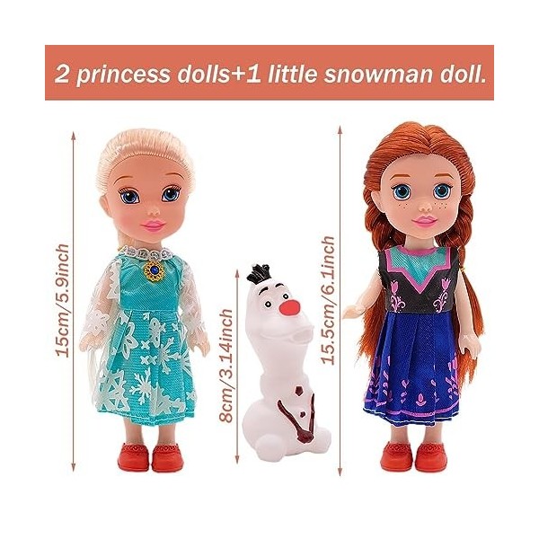 ZGCXRTO 3pcs Poupée Reine des Neiges, Neige et Glace Poupée Princesse, Princesse des Glaces Doll Set for Kids 3 and Up 6.29i