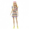 Barbie Poupée Mannequin Fashionistas, Blonde avec Bretelles et Robe Arc-en-Ciel, Vêtements et Accessoires, Jouet Enfant, Dès 