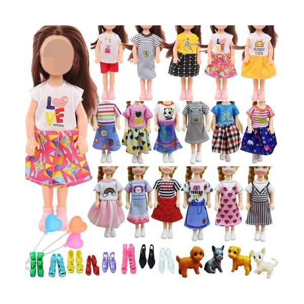 Lot de 18 vêtements pour poupées Chelsea de 15,2 cm, accessoires de poupée comprenant 12 robes de style, 2 paires de chaussur