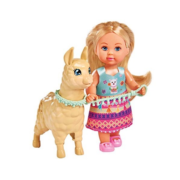 Simba 105733497 Poupée Evi Love dans Une Jolie Tenue avec alpaga et Laisse, 12 cm, pour Les Enfants à partir de 3 Ans